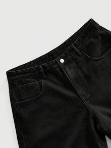 ROMWE MEN Street Life Quần jean denim nam họa tiết hoa anh đào phương Đông - màu đen - Xem 3