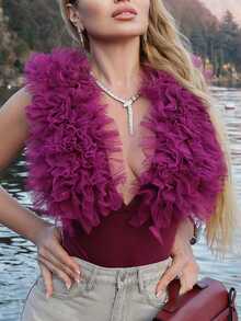 Elenary Edit Delicate, Elegant And Sexy Deep V-Neck Sleeveless Mesh Floral 3D Bodysuit For Women - Purple - View 6