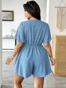 Vionelle Plus Size Women's Polka Dot Print Ruched Jumpsuit, Versatile For Spring/Summer - Dusty Blue - View 2
