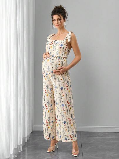 SHEIN Bộ áo liền quần bầu in họa tiết, có thể điều chỉnh độ dài, kiểu dáng thường ngày.