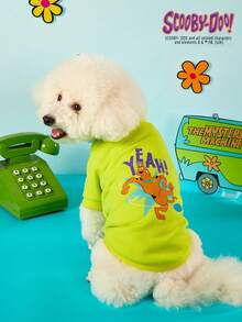 PETSIN SCOOBY-DOO X 1 Lindo cachorro jugando, ropa para mascotas con estampado de letras, anti-caída de pelo, gruesa y cálida - Verde - Ver 2