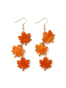 Whyspr 1 par de pendientes acrilicos con diseño de hoja de arce larga de estilo otoñal, joyas retro hermosas para las orejas de las mujeres - Naranja - Ver 3