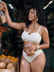 Swim Mod Plus Size Women Summer Beach Gym Butterfly Decor Sexy Bikini Swimwear Set - White - View 4