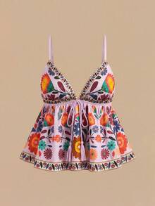 Travachic Women's Beach Vacation Floral Print Tie Waist Camisole - Mauve Purple - View 5