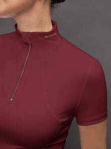 Activina Women's Solid Color Zipper Placket Short Sleeve Equestrian Top Activina Women's Stand Collar Solid Color Raglan Short Sleeve Fitted Equestrian Shirt Burgundy  Ralphlauren Old Money - Red - View 6