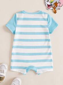 TOM & JERRY X SHEIN Baby Boy Cartoon Print Color Block Crew Neck Casual Romper - Multicolor - View 2