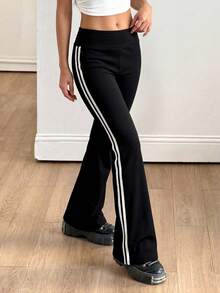Chica adolescente Pantalones acampanados de rayas lado - Negro - Ver 3