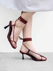 CUCCOO BIZCHIC Quần legging nữ kiểu dáng thời trang, đơn giản với mũi vuông và sandal gợi cảm. - Màu Đỏ Sâu - Xem 5