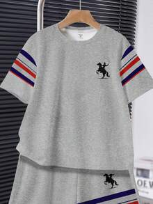 Setelan Kaos dan Celana Pendek Lengan Pendek Leher Bulat Minimalis Nyaman Kasual untuk Anak Laki-Laki Remaja - MultiWarna - View 3