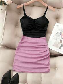 GlowEve Women's Elegant Versatile Commuting Color Block Slip Dress - Pink - View 4