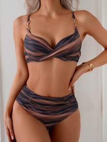 Swim SXY 2 bộ/bộ đồ bơi hở lưng in hoa cho nữ, trang trí bằng dây, cổ điển, kỳ nghỉ xuân, bãi biển mùa hè - Nhiều màu - Xem 2