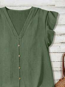 EMERY ROSE Casual Solid Color Versatile Women's Summer Textured Shirt, Suitable For Work And Daily Wear,Summer Top - Green - View 3