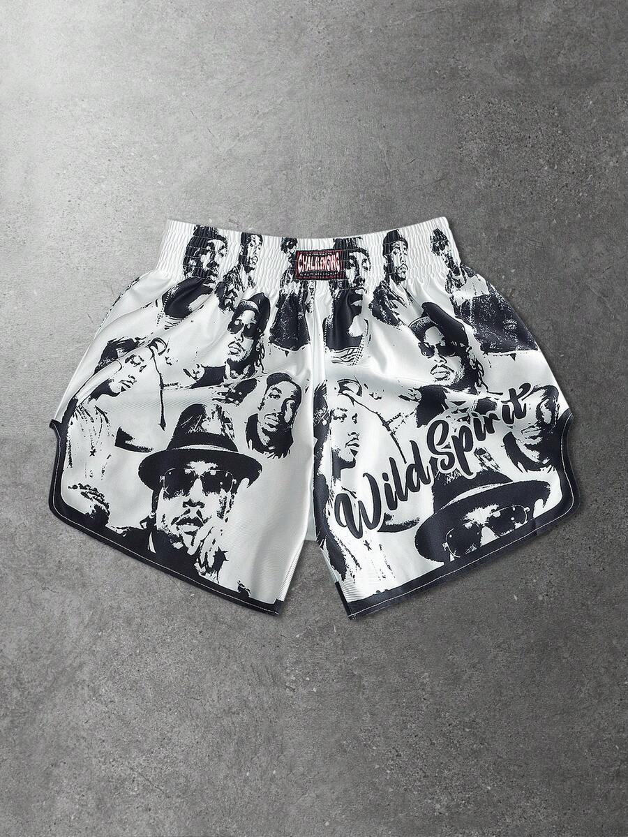 ROMWE MEN Street Life Men's Collaboration Elastic Waist Casual Summer Daily Versatile Shorts - White - View 1