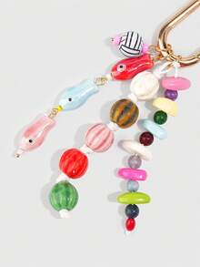 ROMWE Kawaii 1 Piece Spring Summer Dopamine Style Colorful Beaded Bag Keychain Pendant, Woven Rope Bag Charm, DIY Hanging Ornament - Multicolor 4 - View 4