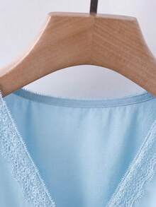 GlowEve Women's V-Neck Ruffle Trim Vacation Blouse - Baby Blue - View 6