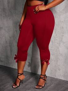 Radiana Stylish Ladies Burgundy High Rise Capri Leggings In With Elegant Bow Tie Ankles - Burgundy - View 11