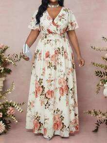 SHEIN Lady 大码优雅印花连衣裙，夏季 - 彩色 - 查看 5