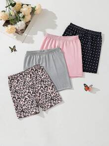 4pcs/Pack Girls Casual Butterfly & Polka Dot Print Leggings - Multicolor - View 2