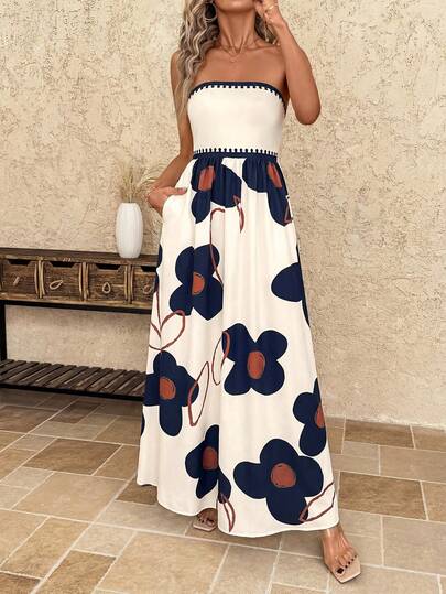 SHEIN Clasi Đầm ống có túi in hoa dành cho nữ, thích hợp cho kỳ nghỉ.