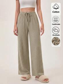 Loomlin 100%Cotton 3 Pcs Solid Knit Pant Set Comfortable Pants Wide Leg Pajama Pants Pajama Bottoms Ribbed Knit Pants - Multicolor - View 3
