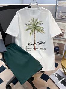 Manfinity Joysei Plus size herrset med vit t-shirt och gröna shorts, 2 delar - Multifärgad - Visa 8