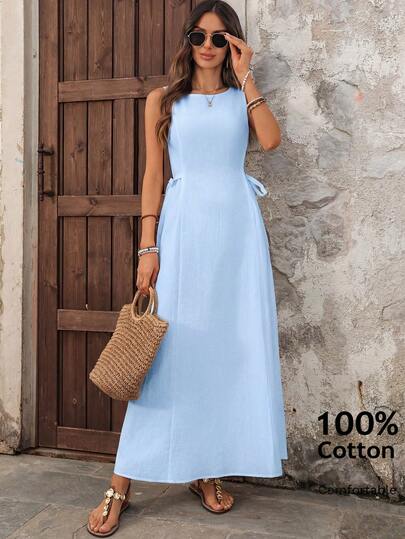 EMERY ROSE Vestido sin mangas con lazo lateral de unicolor para vacaciones