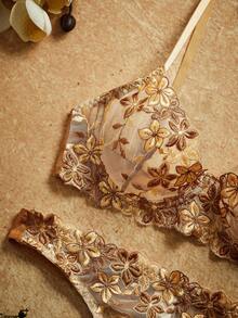 PinupPomp 2pcs/Set Pink Romantic Wire Bra And Pantie Lingerie Set For Women - Champagne - View 4