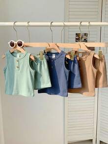 SHEIN 6pcs/Set Baby Boy Cute Casual Knit Vest & Shorts Set, Summer Basic Multi-Pack - Multicolor - View 7