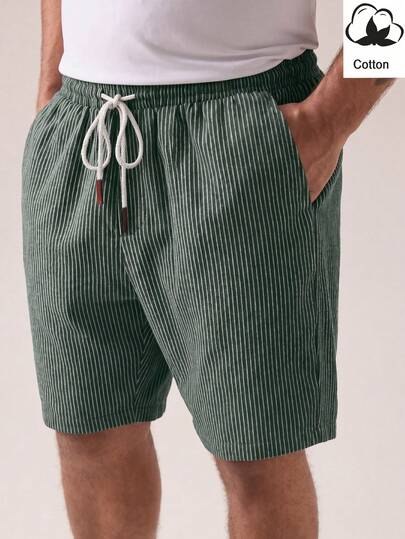EASEVO Plus Size Men's Striped Drawstring Waist Pocket Casual Shorts