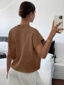 Siren Gaze Women's Casual Elegant Short Sleeve Knit Top, Suitable For Summer - Brown - View 2