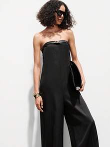 Lumivelle Women's Spring/Summer New Black Jumpsuit, Fashion Runway Street Style Utility Wide Leg Loose Jumpsuit, Elegant Party Banquet Jumpsuit, Bandeau Waist Trousers With Diagonal Pockets And Belt, Urban Modern Design Jumpsuit - Black - View 7