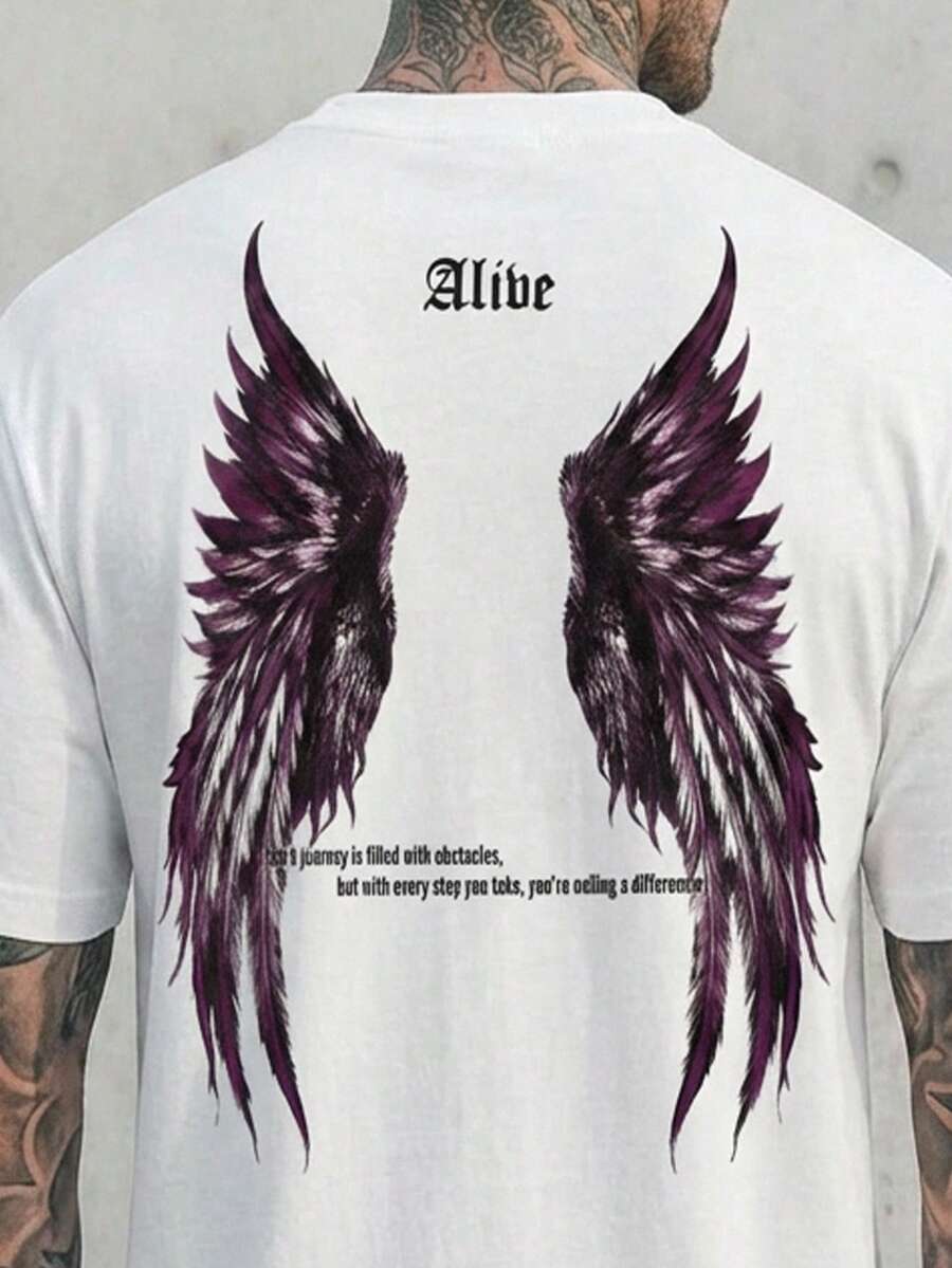 GENTILAND 男士休闲通勤时尚撞色印花T恤 - 白色 - 查看 1