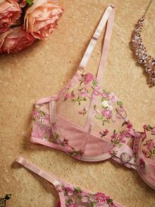 PinupPomp Set de 2 piezas de lencería sexy con decoración de bordado y rhinestones con forma de corazón para mujer - Rosa - Ver 4