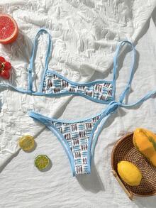 Swim Mod Conjunto de mini bikini de 2 piezas con estampado de peces, con tirantes ajustables y Bottom, traje de baño de verano para la playa - Multicolor - Ver 1