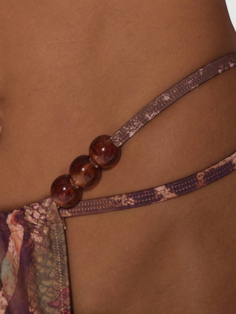 Beaded Double Strap Printed Bikini Bottoms Only Summer Holiday Vacation Beach Ibiza Cute Festival Elegant Cherry Moon