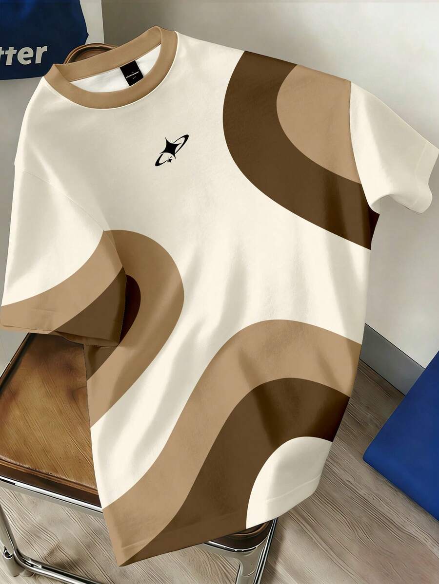 Manfinity Joysei Men's Contrast Color Round Neck Short Sleeve Casual Versatile T-Shirt - Brown - View 1