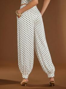 Hauture Women's Textured Pastal Puff Pants With Button Decor Golf Autumn Girlisim - Black and White - View 5