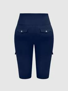 EMERY ROSE Plus Size Women Casual Pants With Pockets, 3/4 Length - Navy Blue - View 2