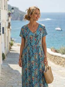 xheFaunlyn Vestido con estampado floral de manga murciélagoxhe - Multicolor - Ver 4