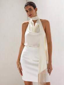 Briarwyn Women's Solid Color Summer Stylish Draped Neck Camisole Golf White Sexy - Apricot - View 3