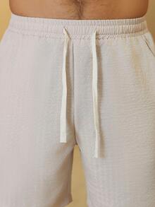 VENTUSAIL Men's Solid Color Drawstring Linen Casual Pants, Plain Long Trousers With Pockets, Suitable For Outdoor Wear - Apricot - View 7