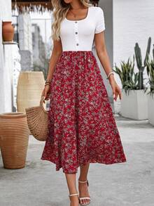 EMERY ROSE Đầm midi tay ngắn phối hoa cho nữ, trang phục maxi mùa hè cho nữ. - Đỏ - Xem 6