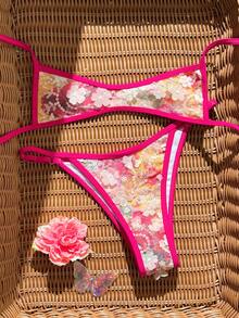 Swim Vcay Bộ đồ bơi 2 mảnh nữ mùa xuân/hè 2026 mới, họa tiết hoa ngẫu nhiên trên chất liệu vải đặc biệt, thích hợp cho kỳ nghỉ biển, phong cách thanh lịch và thường ngày. - Nhiều màu - Xem 3