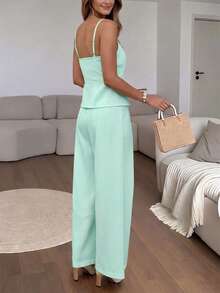 EMERY ROSE Women's Summer Casual Solid Color Camisole And Pants 2 Pieces Set - Mint Green - View 2