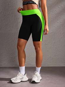 Powerista Women's Blue Color Patchwork Slim-Fit Casual Sport Shorts, For Daily Fitness & Gym, Everyday Wear Powerista Women's Blue Color Patchwork Slim-Fit Casual Sport Shorts, For Daily Fitness & Gym, Everyday Wear  Y3k  Seksi Chic  For Daily Wear Yoga Yoga Studio Tennis  Gym Indoor Outdoor Active - Black - View 4