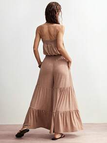Bohemela Women's Casual Sexy Loose Jumpsuit Boho Summer Vacation Beach Golf Solid Knitted Fabric Roman-Style Ruffle Music Festival Western Country Outfit - Khaki - View 8