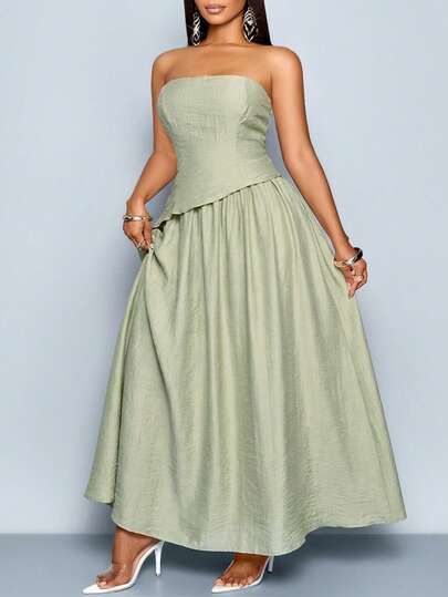 SOLERSUN Vestido longo tomara que caia plus size feminino, ideal para o dia a dia, compras e festas.