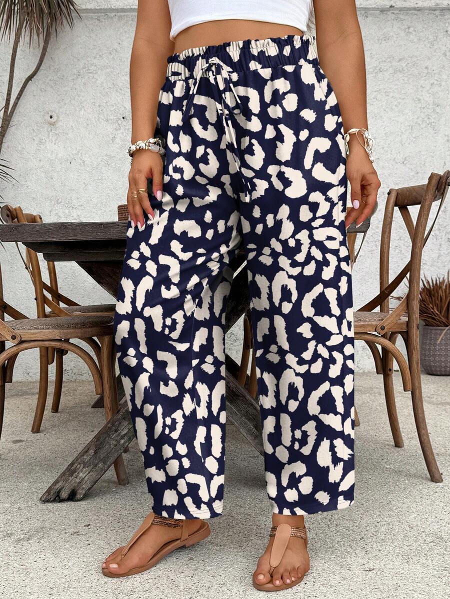 SHEIN VCAY Quần dài nữ cỡ lớn in họa tiết toàn thân, kiểu dáng thường ngày, đa năng. - Nhiều màu - Xem 1