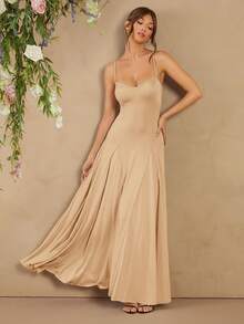 L'Amorae Women's Solid Color Elegant Maxi Slip Dress, Suitable For Weddings And Parties - Apricot - View 4