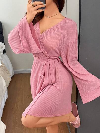 Napfluff 罗纹柔软针织休闲宽松家居服睡袍